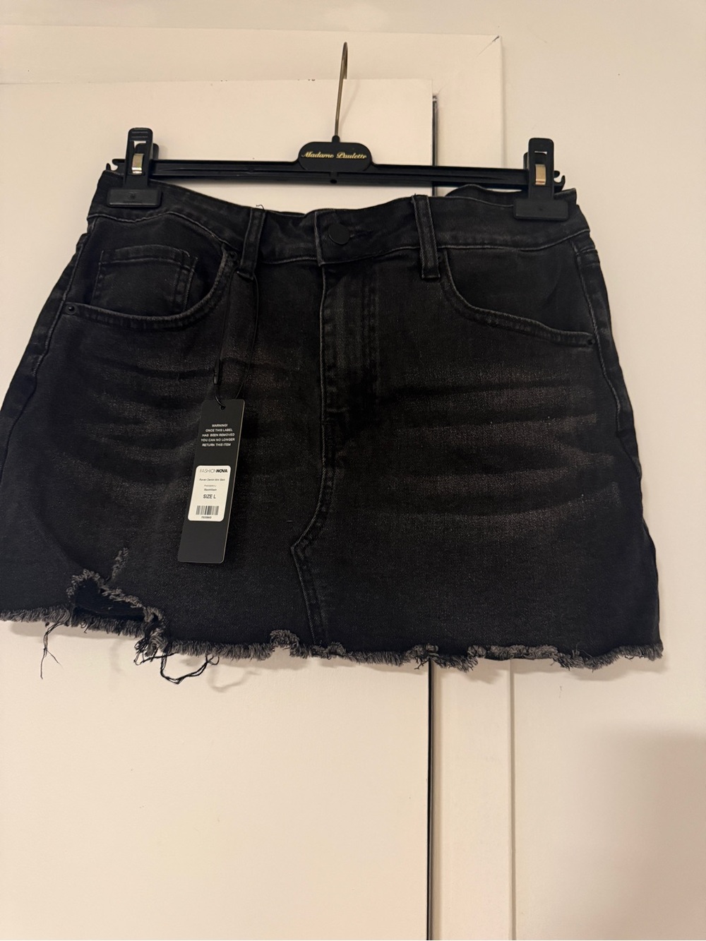 Fashion Nova Black Distressed Frayed Hem Denim Mini Skirt